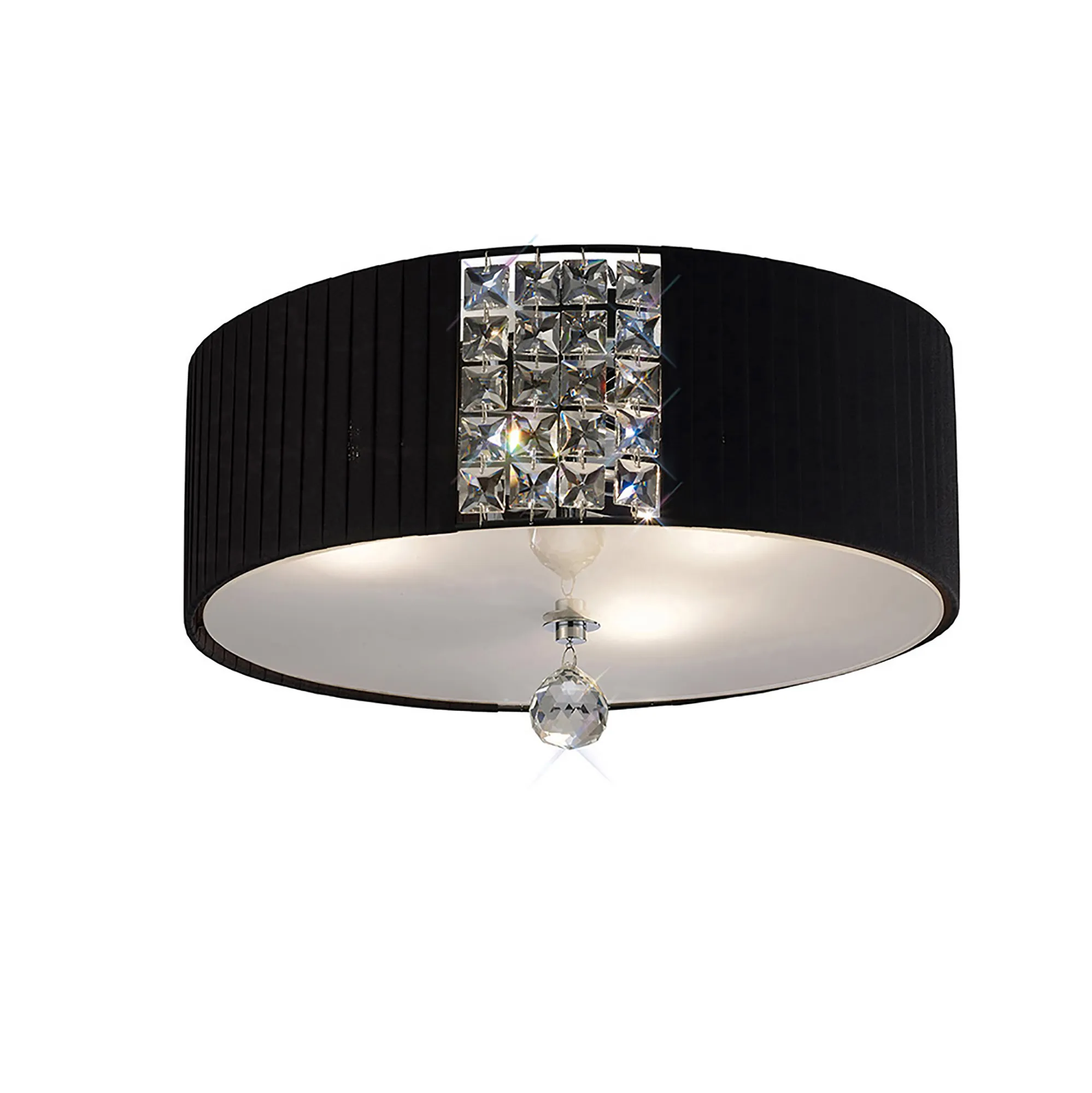 Evelyn Polished Chrome-Black Crystal Ceiling Lights Diyas Flush Crystal Fittings
